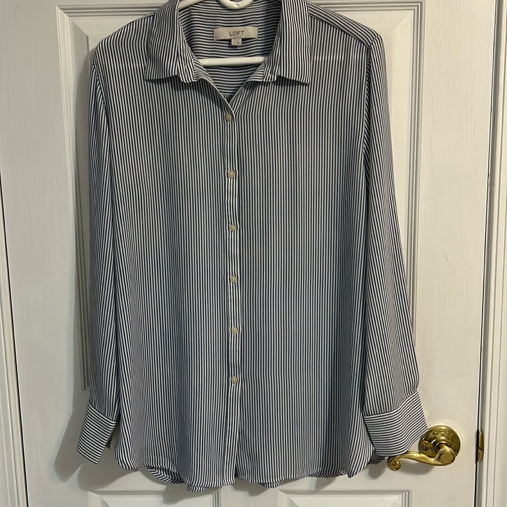 LOFT Black and White Striped Blouse - Picture 1 of 6